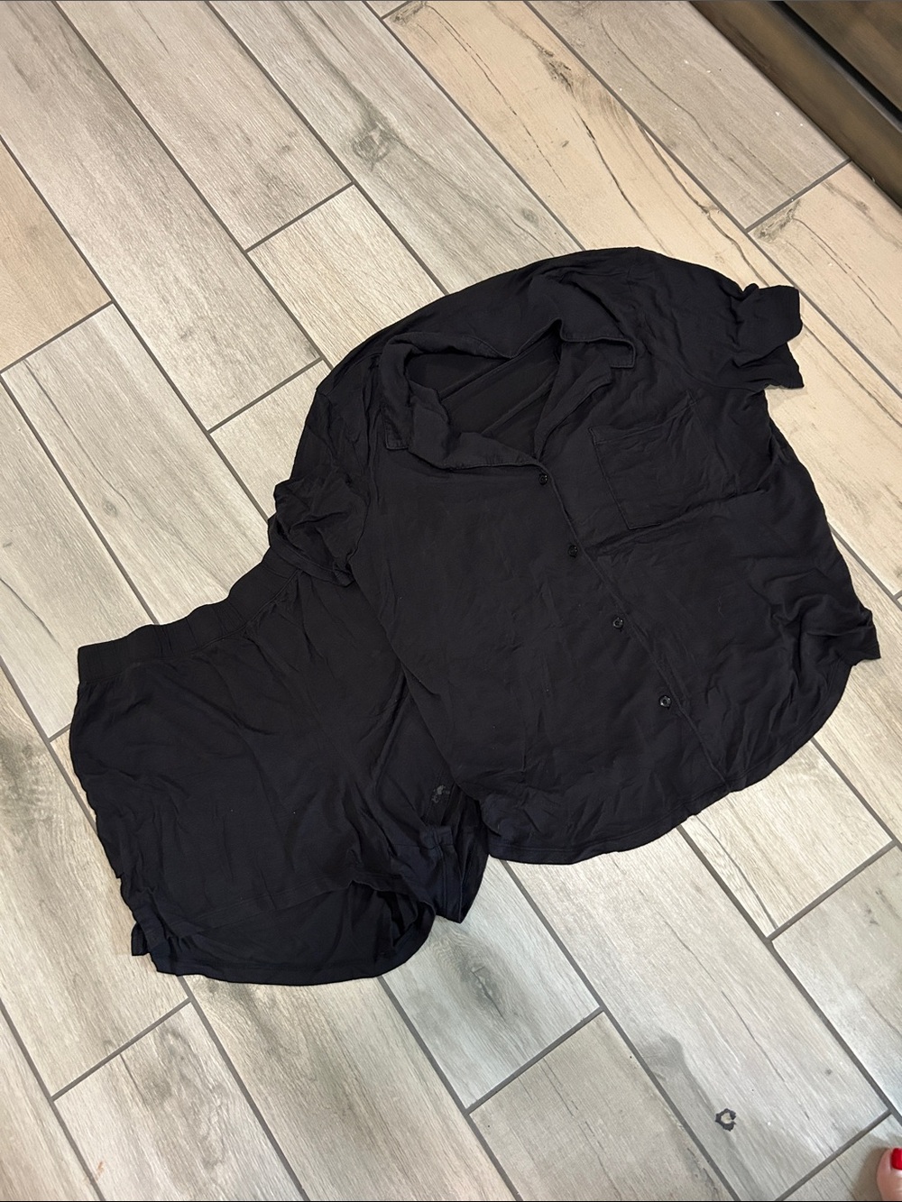GAP Black Two-Piece Pajama Set - Short Sleeve Button Top & Shorts